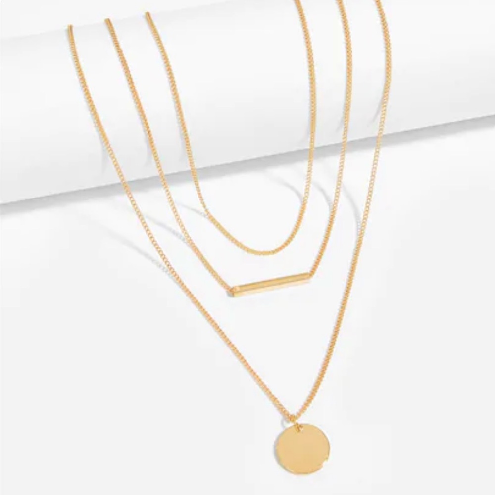 LAST ONE Gold Circle Pendant Triple Layer Necklace - Picture 3 of 5